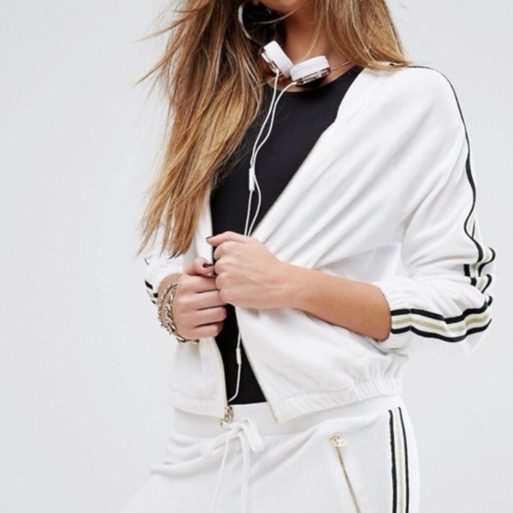 Juicy Couture Black Label White Microterry Track‎ Jacket Racer Stripe XL NWT - Picture 6 of 15